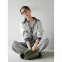 デニム シャツ レイヤード風 ニット トップス グレーおしゃれ 新品