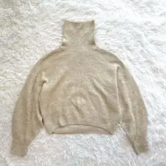 H&M タートルネックニット ベージュ XS ボリューム袖 リブ編み　セーター
