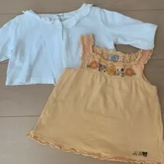 ミキハウス　ダブルビー　オレンジトップス&コンビミニ　ホワイトカーディガン