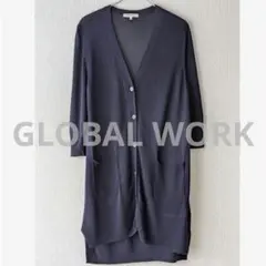 GLOBAL WORK ロングカーディガン 七分袖 /Lサイズ/ネイビー/春夏