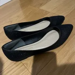 ブラック グリッター フラットシューズ