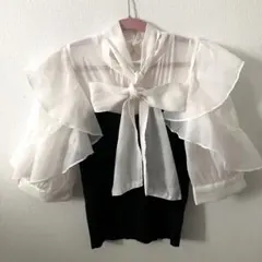 INGNI フリル付きリボンブラウス レースニットブラウス