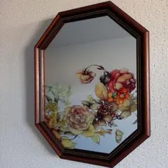 花柄八角形木製ミラー