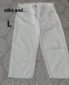 niko and.. ホワイトデニムパンツ　クロップド丈　春夏　ゆったり　L