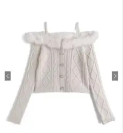 grl ファーオフショルダーケーブル編みニットトップス　gn549