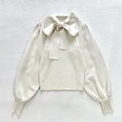 r.p.sリボン付きアイボリー長袖ニット