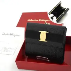✨Sランク・箱付き✨ Ferragamo ミニ財布 リザード ヴァラリボン 黒色 
