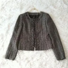 美品MASAKI MATSUSHIMAツイードノーカラーフリンジジャケット7AR