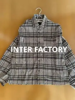 INTER FACTORY]メンズ シャツ 長袖ブラウンチェックオーバーサイズ
