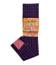 格子柄着物、紬、広衿