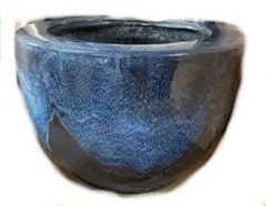 陶器製 火鉢 藍色 釉薬仕上げ火鉢 睡蓮鉢 メダカ鉢 金魚鉢 - メルカリ