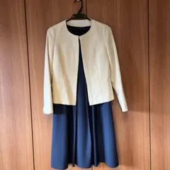 アイボリージャケット ネイビー ワンピーススーツ　9号