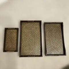 ウィッカー編み込みトレイ3点セット