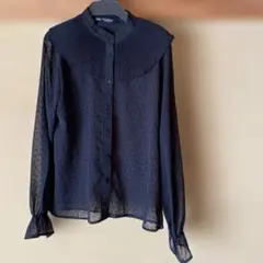 ZARA ブラック 長袖シャツ 襟付き　丸襟ブラウス　S 24