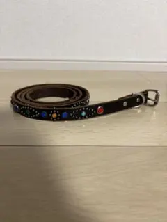 スタッズ付 レザーナローベルト