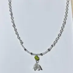 透明感フラワーネックレス♧シルバー×グリーン ハンドメイド 即購入OK