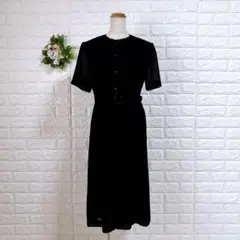 a1597美品Noir Robe黒フォーマル ワンピース礼服シアー袖ベルト付 F