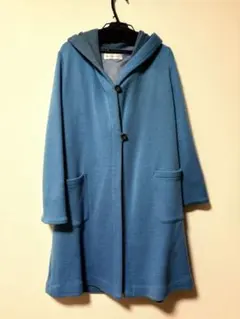 misticoフード付き青ウール混コート　 軽く暖かい！それが一番です☺︎
