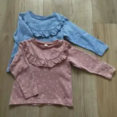 フリル付き花柄長袖トップス2点セット