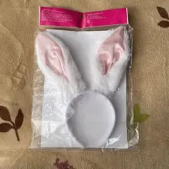 うさ耳カチューシャ 白*ピンク 1セット クリアストーン