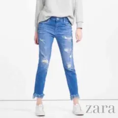 ザラ zara クラッシュ加工 ダメージ ジーンズ デニム 36