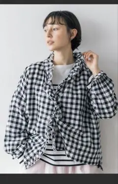 《natural by clip》リネン混チェックフリルブラウスのサムネイル