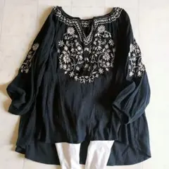 人気♪グリーンレーベルリラクシング　インド綿 刺繍エンブロイダリーブラウス