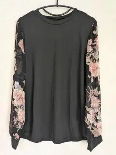 大きいサイズ 新品 トップス シースルー袖 花柄 カットソー 長袖