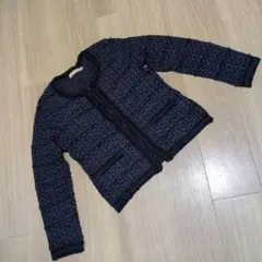 【日本製】CROCODILE ツイード調 ノーカラー ニットジャケットのサムネイル