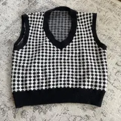 チェック柄ニットベスト Vネック ノースリーブ