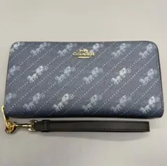 COACH C3547 馬車柄 長財布 ネイビー ストラップ付
