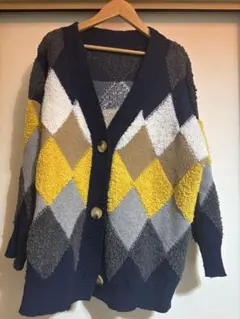 GRL ダイヤ柄ニットカーディガン ネイビー