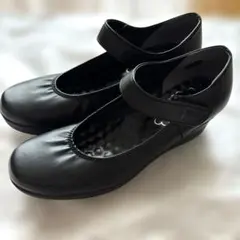 【日本製】FIRST CONTACT ブラック　ウェッジソール厚底靴　23.0