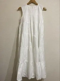 ホワイト ノースリーブ ロングワンピース M