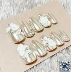 即発送！ハンドメイドネイルチップ⭐︎お花　バラ　ミラー　スワロフスキー