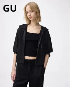 GU ループヤーンフルジップパーカ M ブラック