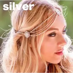 ヘッドドレス　シルバー　ヘアアクセ　ベリーダンス　社交ダンス　衣装　ボヘミアン