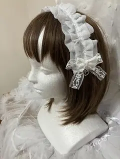 ハンドメイド　春のお花見にも！　ホワイトふわふわエンジェルヘッドドレス