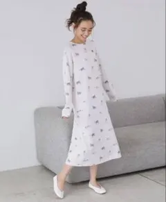 美品　ジェラートピケプレイフルキャット柄　ワンピース　長袖　ピンク