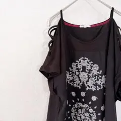 早い者勝ち✨️【2】 ブラック チュニック 半袖 肩デザイン お出かけ デート