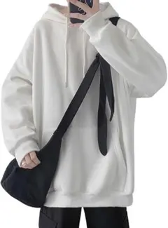 ✦メンズ パーカー 秋冬 長袖 裏起毛 白 Mサイズ ホワイト