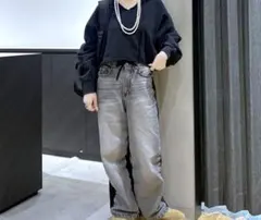 JEANASISキーネックウラケショートフーディスウェットドッキングデニムセット