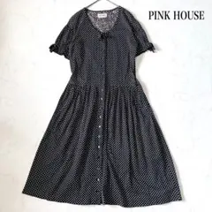 ✨希少✨PINK HOUSE フリル袖　ドット柄ロングフレア　シャツワンピースのサムネイル