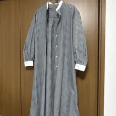 GU ストライプ 長袖 シャツ　ワンピース　345465 白×グレー　S ロング