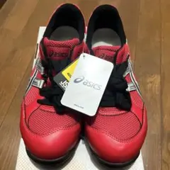 赤い安全靴 ベルクロストラップ付き 新品未使用】ASICS レッド 安全靴 ベルクロストラップ 25.5センチ
