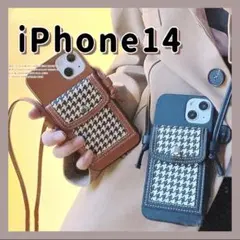 iPhone14ケース❣️ 千鳥柄 ショルダー スマホケース カバー