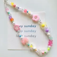 ハンドメイド໒꒱⋆ポップ フラワー パステル ハート くま ビーズ ストラップ