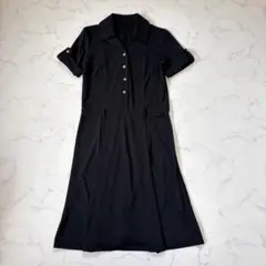 Reflect/ワンピース/40/L/黒/金ボタン/襟付き/半袖/日本製/綺麗め