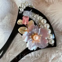髪飾り 桜 かんざし バチ型 螺鈿 真珠母貝 パール 簪