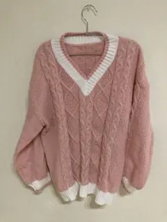 ROMWE ピンク Vネック ケーブル編み セーター M